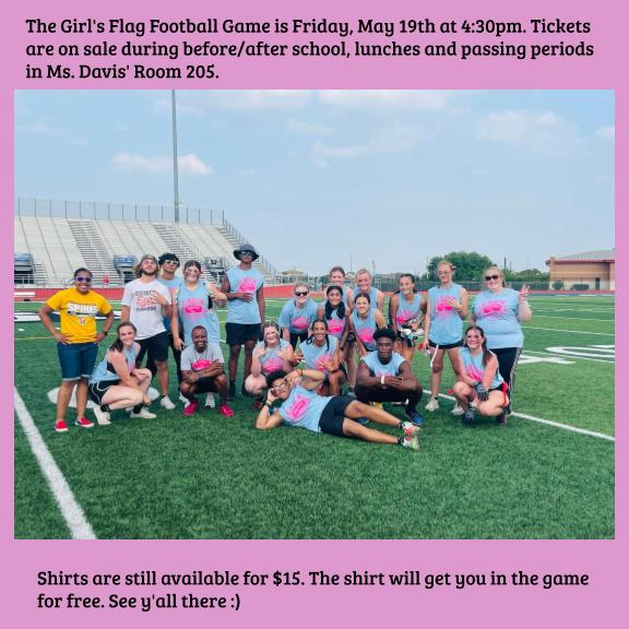  Girls' Flag Football Friday May 19, 4:30pm